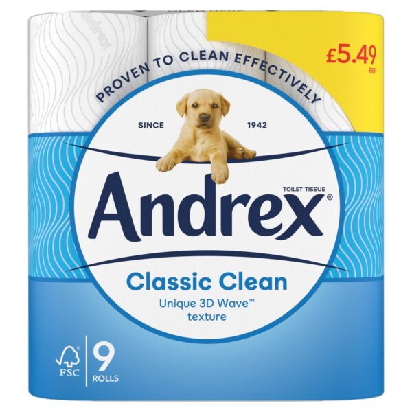 Andrex Classic Clean Toilet Tissue, 9 Rolls.